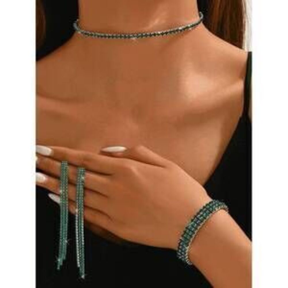 A 4-Piece Set Of Full-Diamond Necklace, Bracelet, And Earrings; Perfec Gift